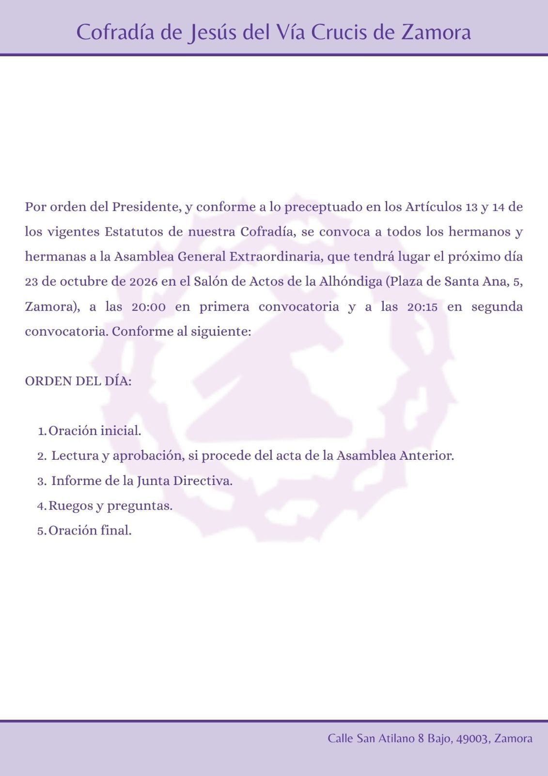 Convocatoria Asamblea General Extraordinaria